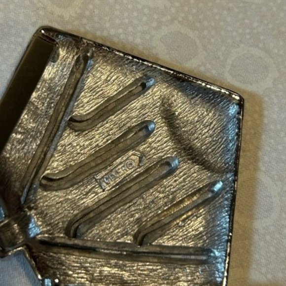 VTG CINER Silver Wide Omega Choker Rhinestone Black Enamel Pendant NECKLACE - Picture 9 of 9